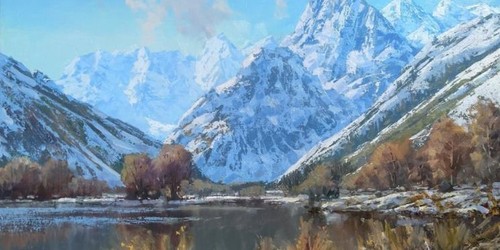 Горные пейзажи, картины гор маслом на холсте, купить горный пейзаж.
